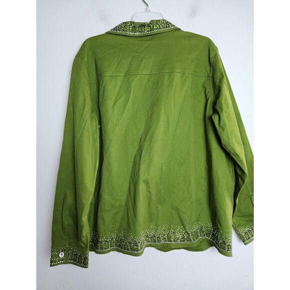 Quacker Factory Green w/Studded Detail Cotton Button Up Jacket size 1X - Picture 9 of 9